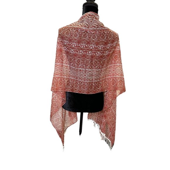 Unbranded Scarf Womens Long Rectangle Brown Aztec Semi Sheer Lightweight - Picture 6 of 11